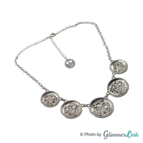 Trifari Floral Ornate Faux Marcasite Circles Silver Tone Necklace - Picture 9 of 13